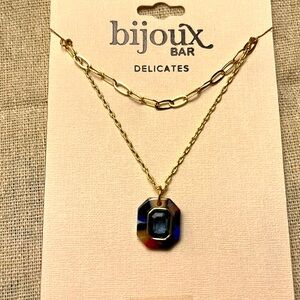 Bijoux Bar Delicates 16 inches 2 layered necklace with multicolored pendant NWT